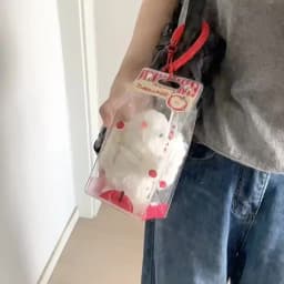 Cartoon Four Clover PVC Transparent Backpack Pendant Keychain Doll Bag Cute Storage Anime Figure Decoration Display Bag GirlGift