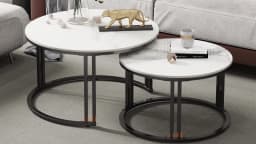 Circle Nesting Coffee Table Set of 2, Modern Chic Round Nested Center Coffee Table with Sinter Stone-top Stacked Sofa Side Table