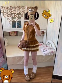 Bear Embroidered Short Sleeve Top Japanese Style Cute Soft Girl Summer Hooded Short Sleeve Zipper Jacket Women Slimming Top