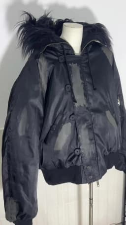 PFNW Winter New Oversized Black Cotton-padded Coat Men's Trend Tie-dye Print Fur Collar Zipper Hooded Quilted Padded Jackets