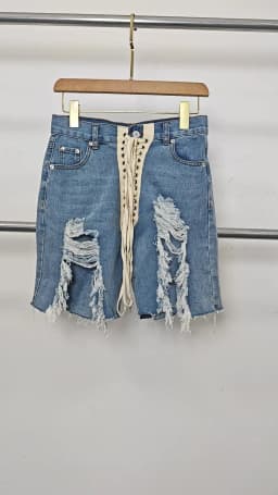TWOTWINSTYLE Patchwork Ribbons Denim Shorts For Women High Waist Hollow Out Casual Streetwear Short Trousers Female Fashion 2022