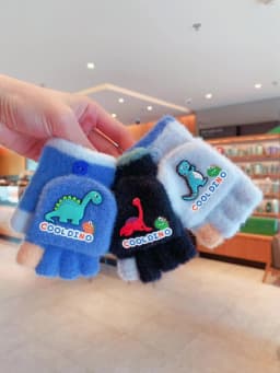 2-in-1 Flip Convertible Mittens Thick Fleece Lined Soft Fuzzy Plush Cute Snap Flip-Top Color Block Windproof Warm Gloves Boys