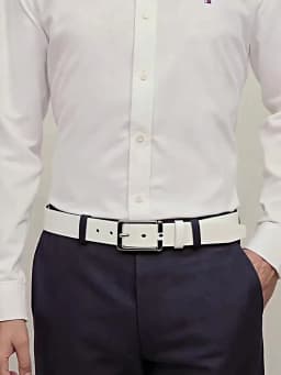 Men's White/Blue Golf Belt, Square Buckle Embossed Casual Belt