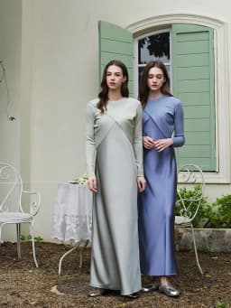 AS 2025 spring summer elegance satin dress + knitted top match set maxi floor length woman clothes