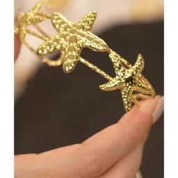 Yhpup Ocean Series Golden PVD Starfish Shell Sun Cuff Bracelet Open Wrist Jewelry Stainless Steel Bangle for Summer Holiday