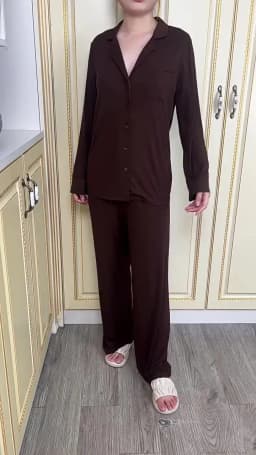 Autumn Brown 2026 Modal Pajama Set | Soft Long-Sleeve Cardigan & Trousers | Comfortable Women's Loungewear & Sleepwear (2-Piece)