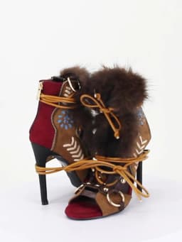 GMQM Women's High Heel Short Boots Open-Toe Zip Lace-Up Plush Strap Sandals Trendy Fashion Show Footwear Lady Cowboy Brown Pumps