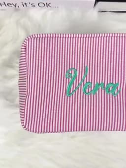 Personalized Striped Makeup Bag Custom Name Embroidery Cosmetic Pouch Travel Toiletry Organizer Gift for Women Girls Bridesmaid