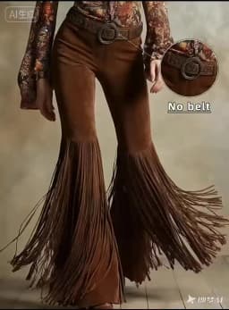 Vintage Solid Suede Splicing Tassel Pants Woman 2026 Spring High Waist Slim Flared Trousers New Autumn Casual Straight-leg Pants