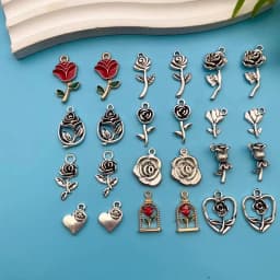 10/24Pcs/Pack Romantic Vintage Rose Flower Chaems Alloy Small Pendants for Jewelry Making Findings Crafting Accessories