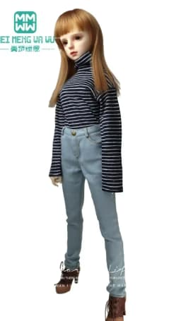 60CM BJD Doll Clothes 1/3 SD Toys Ball Jointed Doll Fashion Striped Turtleneck Jeans