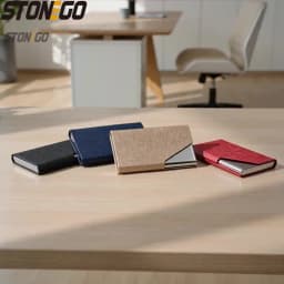Metal Business Card Holder - Waterproof PU Leather Stainless Steel Card Case for Men and Women