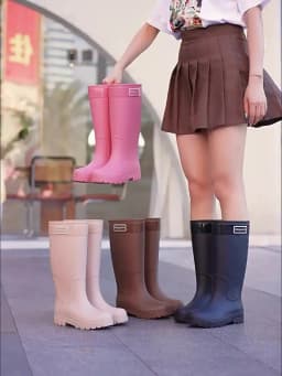 High-top rain boots, women's rain boots, lined adult outer wear, waterproof hiking boots, anti-slip shoes, durable sole