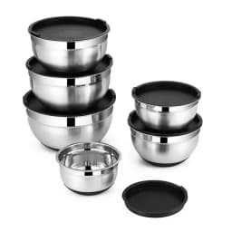 1/6PCS Silicone Bottom Thickened with Lid Cooking Basin Stainless Steel Egg Beating Basin Salad Mixing Basin Kitchen Baking