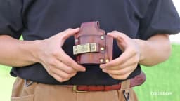 Tourbon Leather Tools Pouch with Belt Loop Heavy Duty Tape Measure & Hammer Holder Pencil Carrier Brown