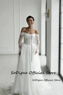  SoDigne A-line Lace Wedding Dresses Off Shoulder Long Sleeves Bridal Dress Boho Bride Gown Vestidos De Novia Customized