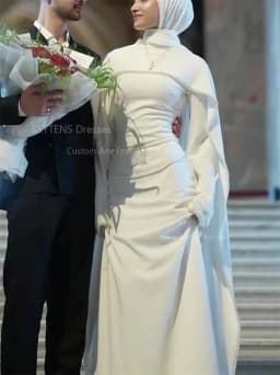 SSYTENS Modest Muslim Wedding Dresses Customized Brides Ivory Mermaid Pearls Nikkah Caftan Bridal Gowns Long Vestido De Noiva