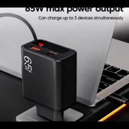 65W Fast Charger USB C Charger With Retractable Type-C Cable PD Fast Charging for iPhone 16 15 MacBook Samsung Laptop iPad