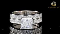 Newshe 2 Pcs GRA Certified Moissanite Princess Cut Wedding Rings Set for Women 925 Sterling Silver Engagement Ring Jewelry