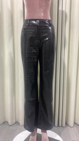 Lautaro Spring Shiny Crocodile Print Pu Leather Straight Pants Women Luxury Designer Clothes Chic High Waist New Collection 2026