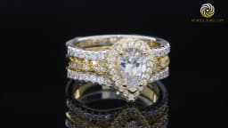 Newshe Yellow & Rose Gold 925 Sterling Silver Pear Shaped Engagement Ring Enhancer Wedding Band Simulated Diamond AAAAA CZ