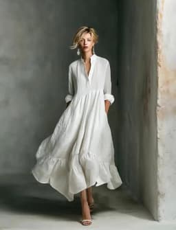 Women's Casual Dresses 2026 Spring Elegant V Neck High Waist A-Line Long Dress Retro Solid 3/4 Sleeve Ruffle Hem Boho Maxi Dress
