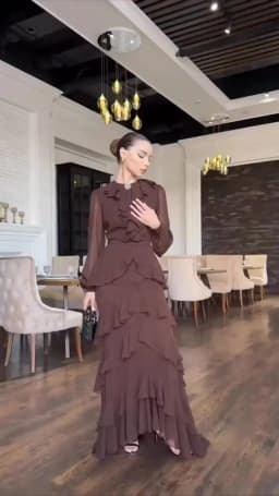 Elegant Solid Layered Ruffle Long Dress Women O Neck Long Sleeve Belt Chiffon Maxi Dress Autumn Wedding Guest Evening Party Robe