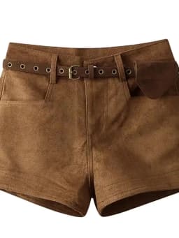 Women's Brown Y2k Micro Suede Shorts 2000s Vintage Harajuku Hot Shorts Aesthetic Oversize High Waist Mini Booty Short Pants 2025