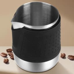 Leeseph Milk Frothing Pitcher Latte Cup,Frothing Cup with Anti-Scald Black Silicone Sleeve Cappuccino Milk Froth,Stainless Steel