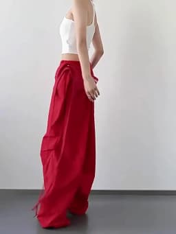 Y2K Red Patchwork Parachute Chic Pants Women Autumn Loose Streetwear Wide Leg Pants Female Hip Hop All Match Straight Trousers