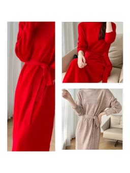 26 The New Pullover 100% Wool Ladies Dress Solid Color Long-Sleeved Knitted Fashion Slim Long High-Neck Cashmere Dress Sweate