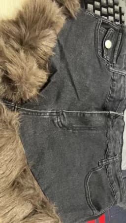 2026 New Retro Fluffy Splicing Denim Shorts Spice Girl Warm Fashion Low Waist Hip Hot Pants Women