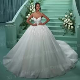Sparkling A Line Women's Sexy Spaghetti Straps Wedding Dresses Vestido De Novia Backless Bride Gowns Customized Robe De Mariée