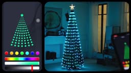 Smart Christmas Tree Lights, DIY Color Changing Waterfall Xmas Tree Lights with Ring & Top-Star, RGB-IC Dynamic String Light