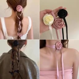 Spring New Fabric Flower Rose Flower Choker/ Headband dual-purpose Adjustable Rose Long Rope Hair bands for women Headwear