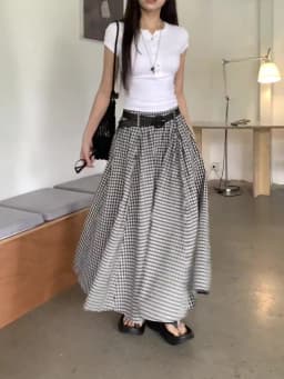 Midi Long Skirts Womens Maxi Skirt 2025 Spring Summer Black White Plaid Skirt Goth Vintage High Waist Ruffle Pleated Skirts rok