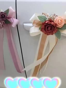 Yannew 6pcs Multi-use Wedding Car Door Handle Decoration Flowers Car Rearview Mirror Flower Just Married Auto Decor Accessories