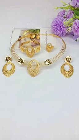 Two Tones Luxury Collar Necklace Earrings Bracelet Ring Big Size Choker 18K Gold Plated Jewelry Set Bridal Wedding Party Gifts