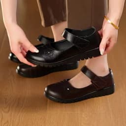 New Black Flat Spring Shoes Comfortable Elderly Woman Mary Jane Flats Lady 1980s Retro Student Uniform Office Shoes Big Size 42