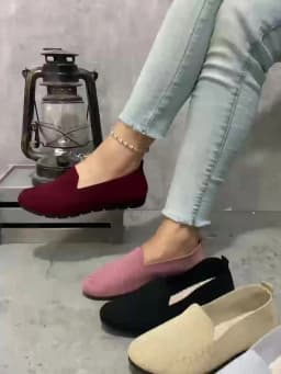 Women's Solid Color Knit Loafers Lightweight Anti Slip Flat Shoes for Casual Wear