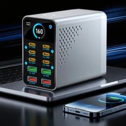 USB Type C GaN Charger Ai Display 10 in 1 Desktop Power Station Fast PD Charge For iPhone 17 Pro Max MacBook Air