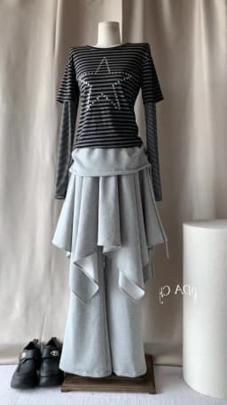 ReddaChic Wrappd Gray Sweatpants Lounge Elastic Waist Wide Leg Irregular Skirt Layering Trousers Grunge Korean Women Clothes