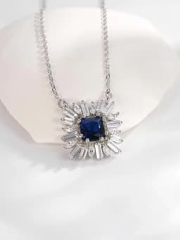 Ailmay 925 Sterling Silver Elegant Blue Square Zircon necklace & Earrings For Women Luxury Wedding Accessories Jewelry Set