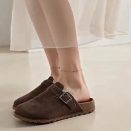 Women Large Size Closed Toe Mules Adjustable Buckle Slip‑on Slippers Ladies Casual Daily Flat Slides For Outdoor Walking