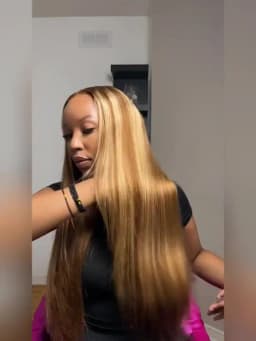 Highlight P4/27 Blended Human Hair Wig - 250% Density Piano Color Straight Hair - Pre-Plucked Hairline And Baby Hair -Ready To Wear Instantly Without Glue - Multiple Sizes Human Hair Wig For Women