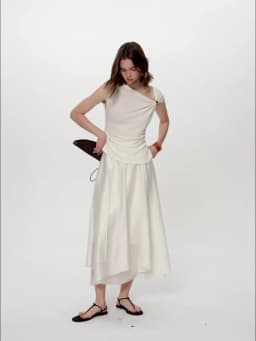 DUSHU 2026 Summer Women's Acetate Paneled A-Line Skirt - Urban Sophisticated Style for City Commute and Daily Outings