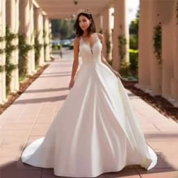 SoDigne Boho Satin A-line Wedding Dresses 2023 Sexy V Nack Lace Blackless Bride Dress Customized Sleeveless Bridal Gowns