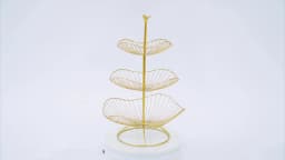3 Tier Gold Fruit Tray Bowl Holder Storage Basket Open Hollowed-Out Design Bird Lotus-Leaf-Shaped for Placing Apple Pear Orange