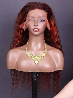 4/350 Highlight Water Wave 13x6 HD Lace Frontal Wigs 200% Ombre Ginger Human Hair Wig Color Deep Curly Wigs 13x4 Lace Front Hair