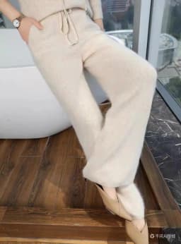 100% Pure Mink Cashmere Knit Wide-Leg Pants Women's Elastic Waist Loose Straight Trousers Leisure Thick Drawstring Mopping Pants